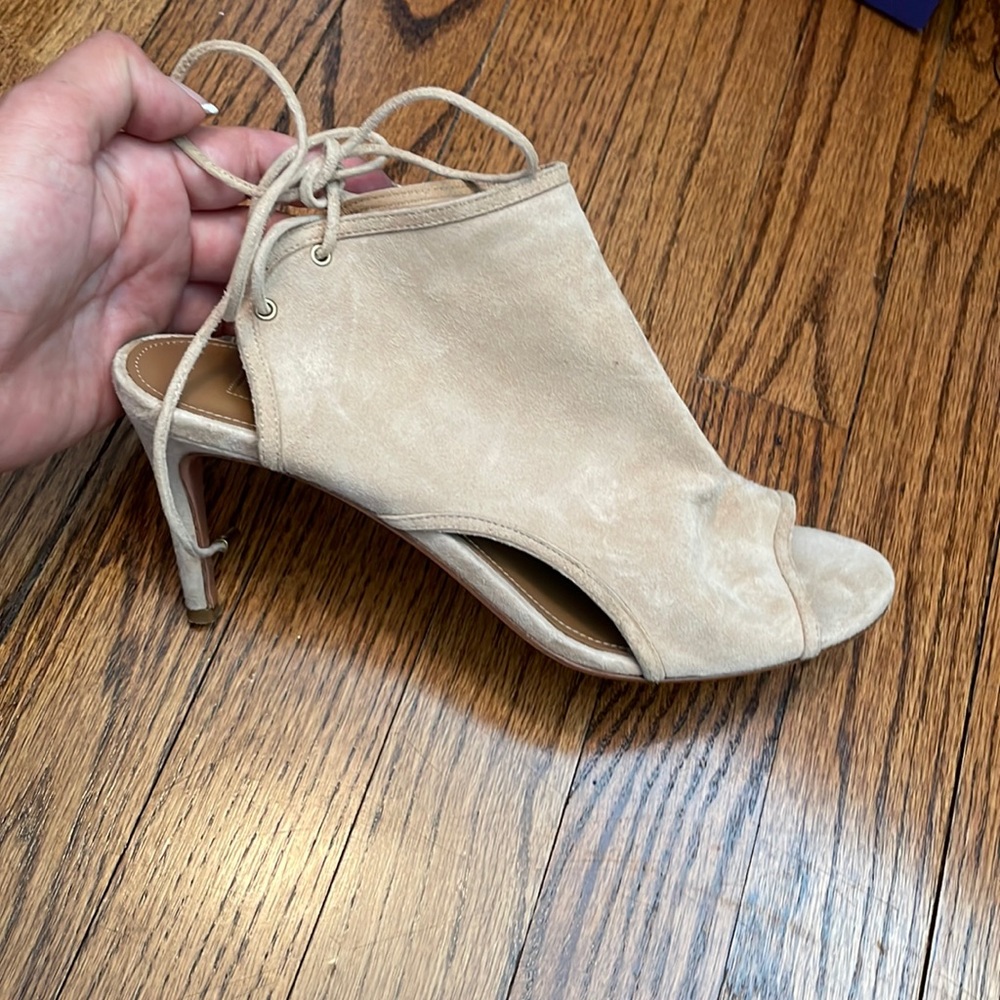 PRICE DROP ⬇️Aquazzura Bond 75 suede tie back nude sandal